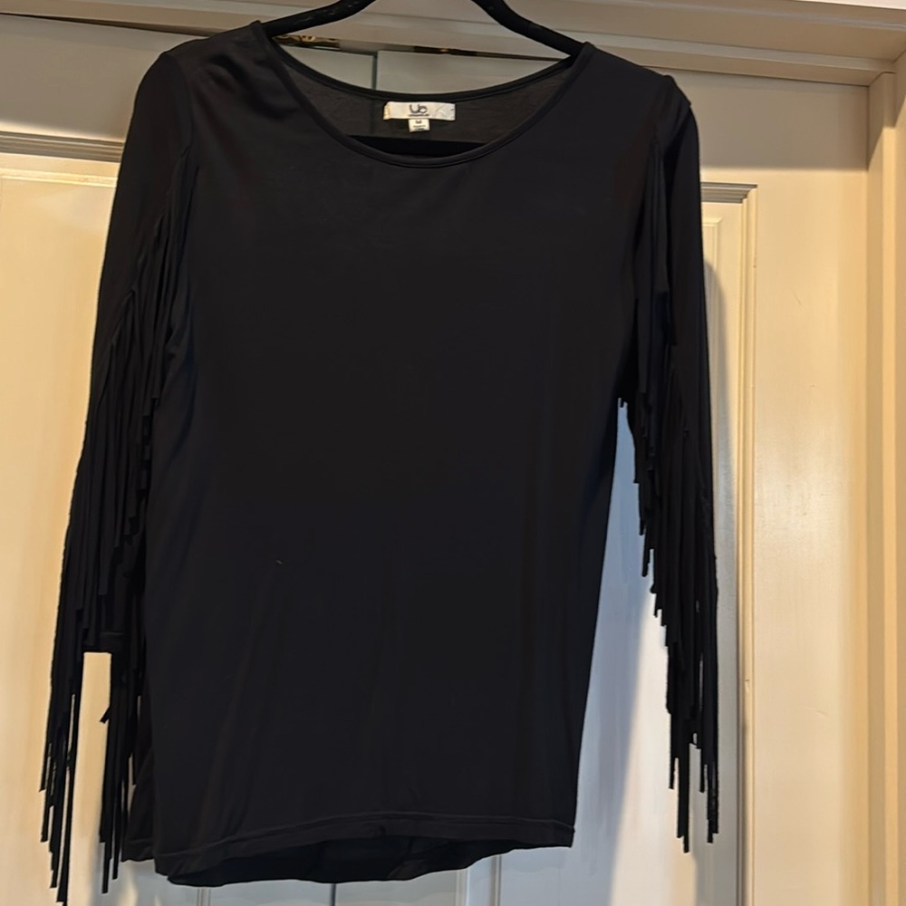 Black fringe sleeve top